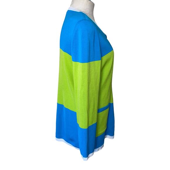 Exclusively Misook Blue Green Colorblock Long Sleeve Cardigan Sweater Size M - Picture 6 of 10